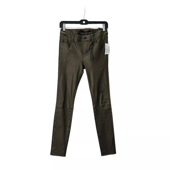 NWT $995 J Brand Super Skinny Leather Pant In Gold Rush Size 27